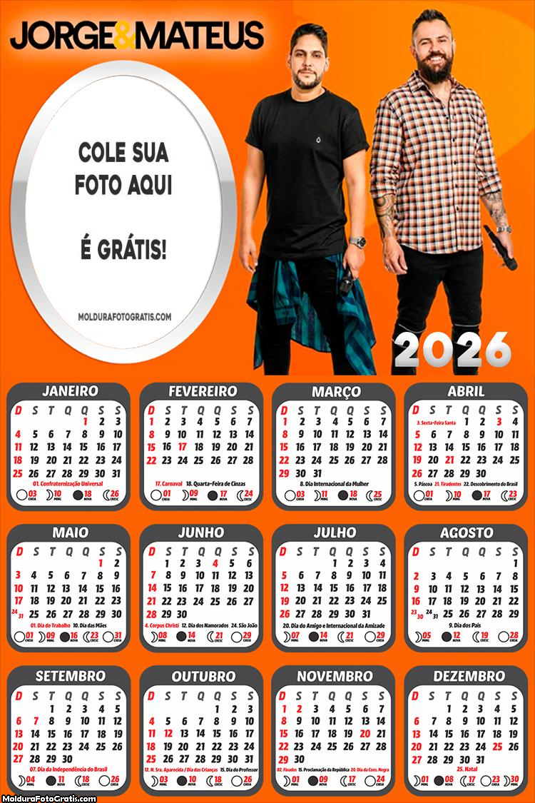 Calendário Jorge e Mateus 2026