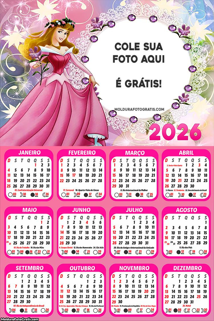 Calendário Princesa Aurora 2026