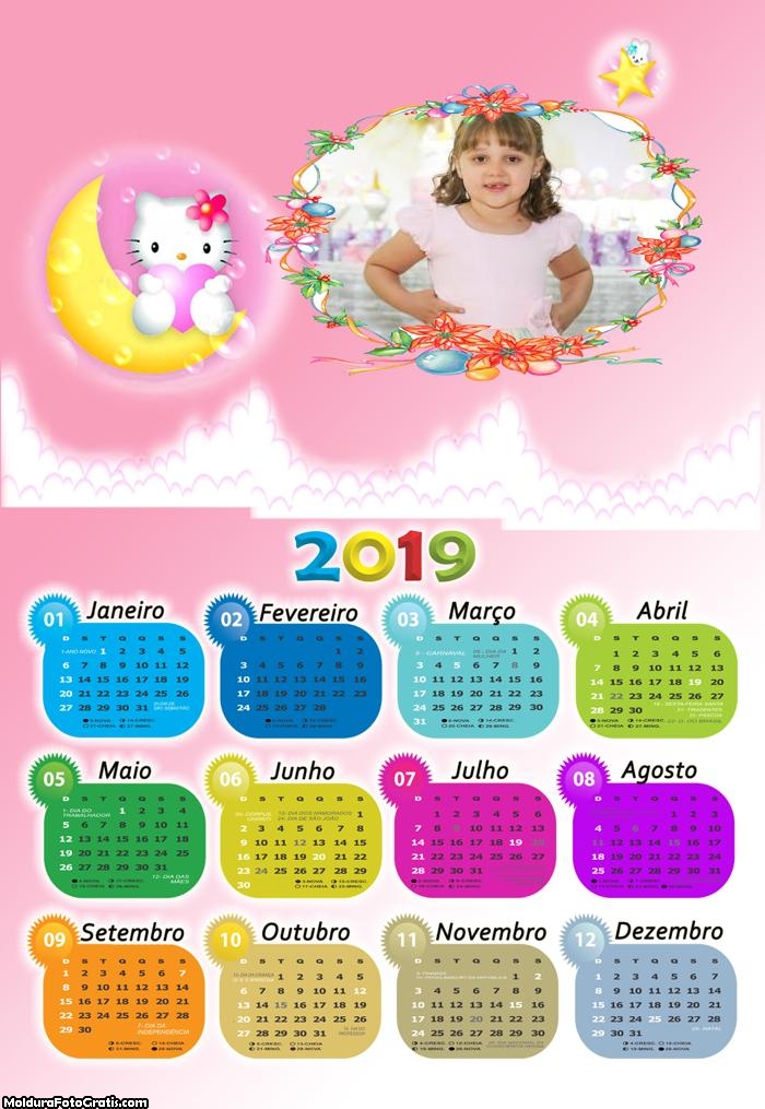 Calendário Hello Kitty na Lua 2019