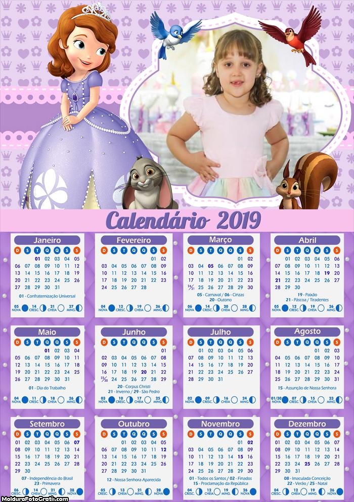 Calendário Princesinha Sofia 2019