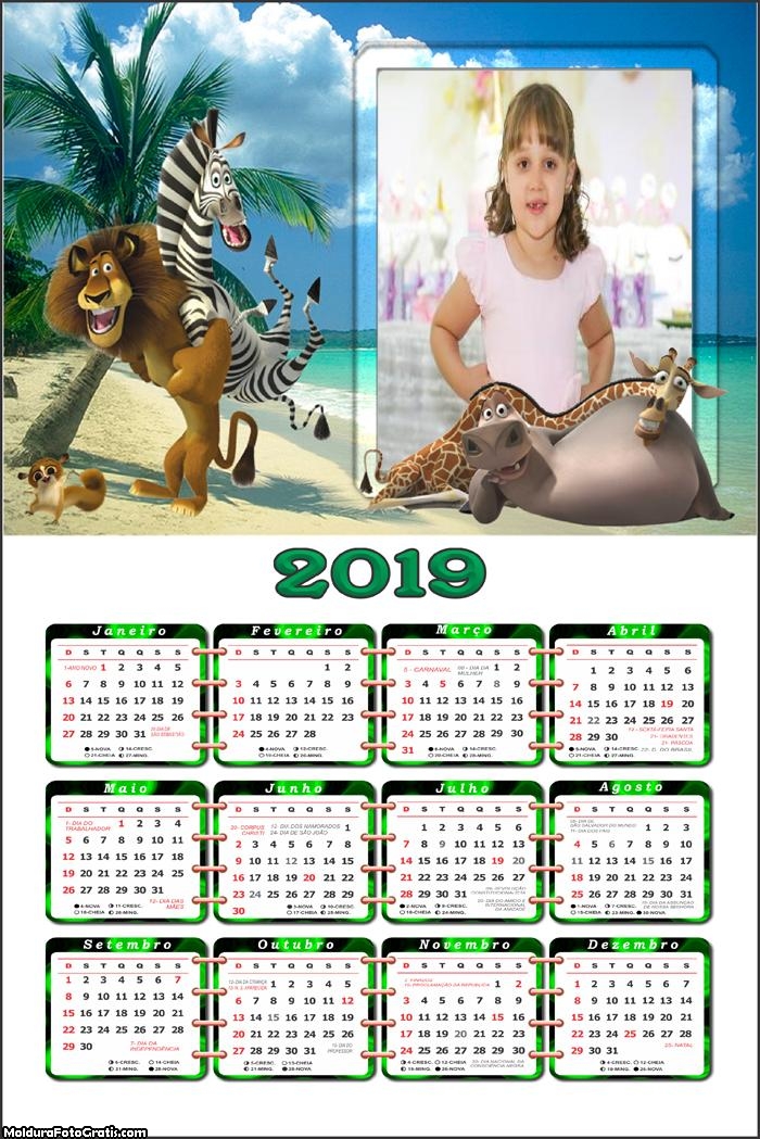 Calendário Madagascar 2019 Moldura