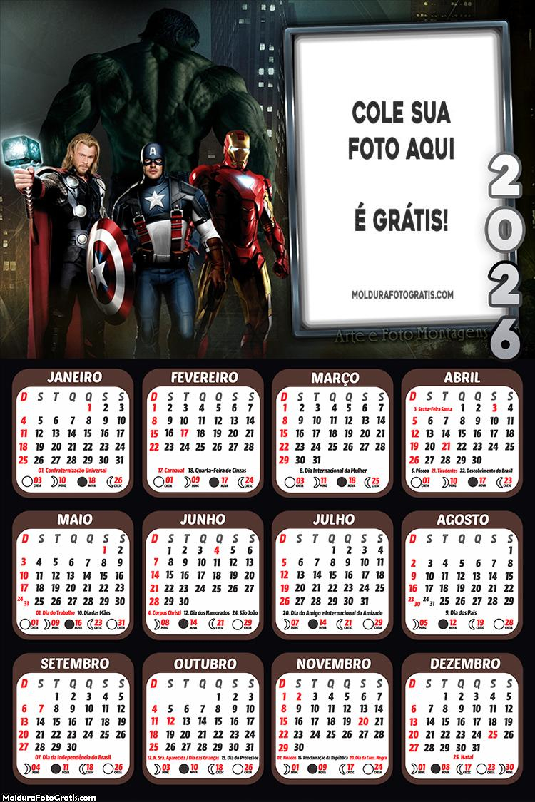 Calendário Avengers Os Vingadores 2026