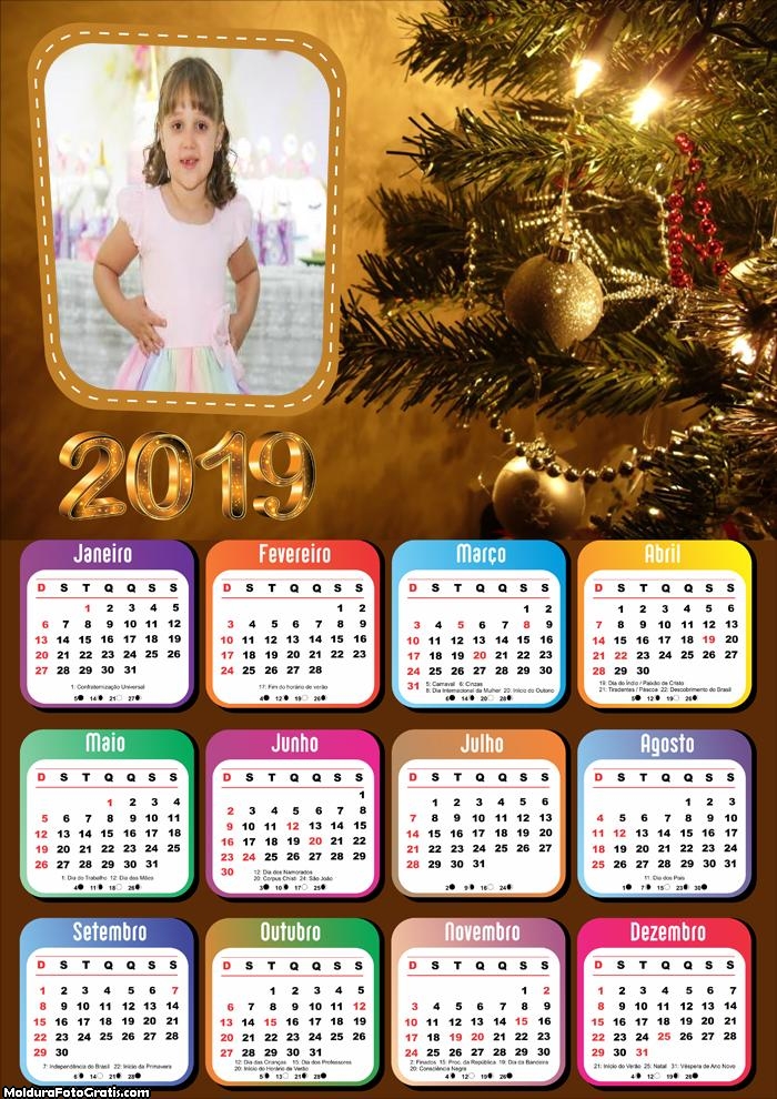 Calendário Árvore de Natal Dourada 2019