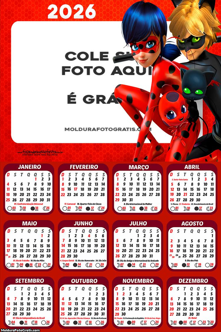 Calendário Ladybug e CatNoir 2026