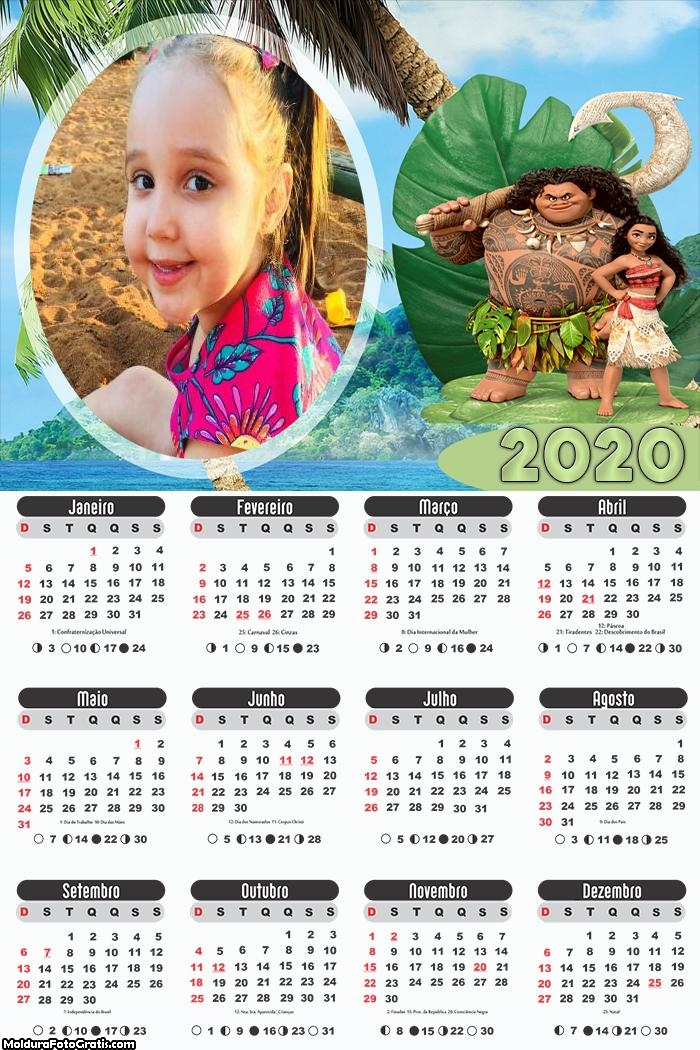 Calendário Chefe Tui e Moana 2020