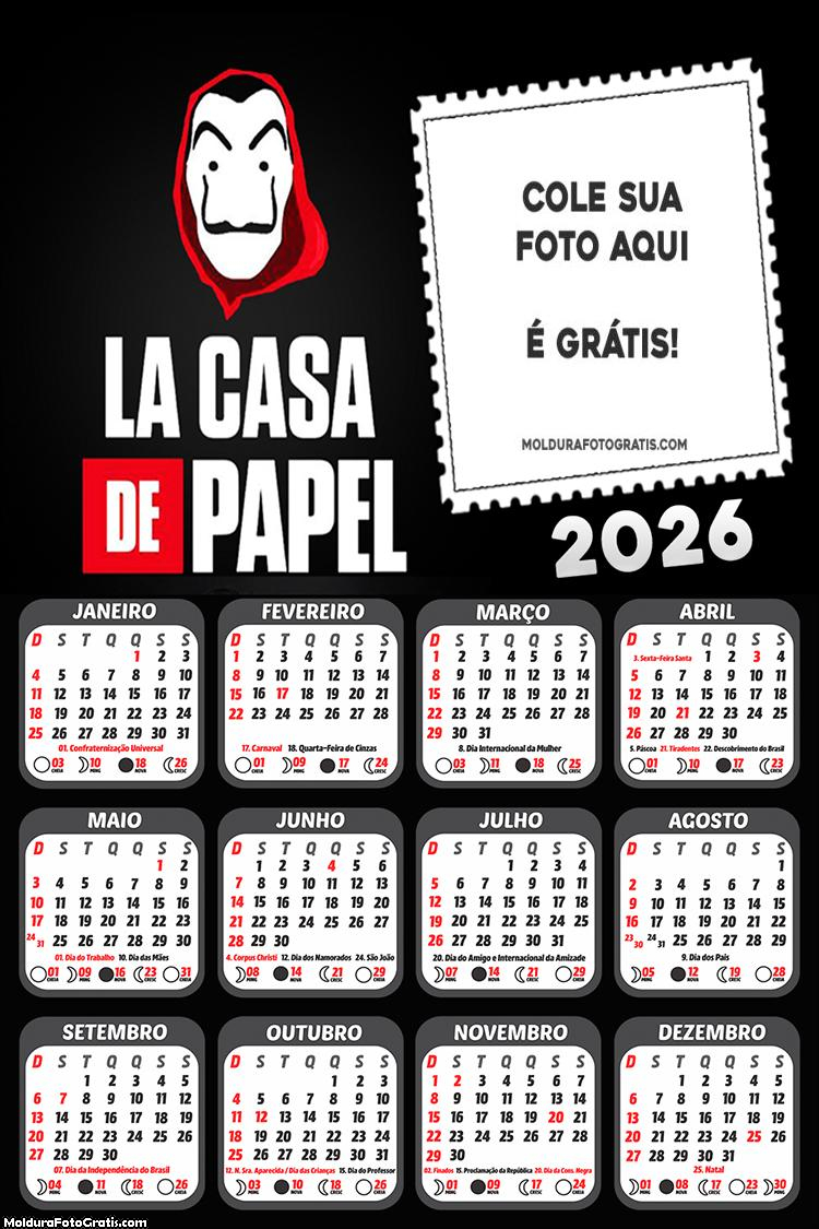 Calendário La Casa de Papel 2026