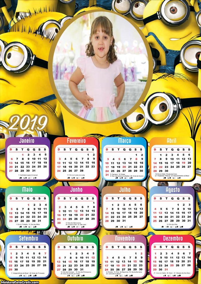 Calendário Minions 2019 Moldura