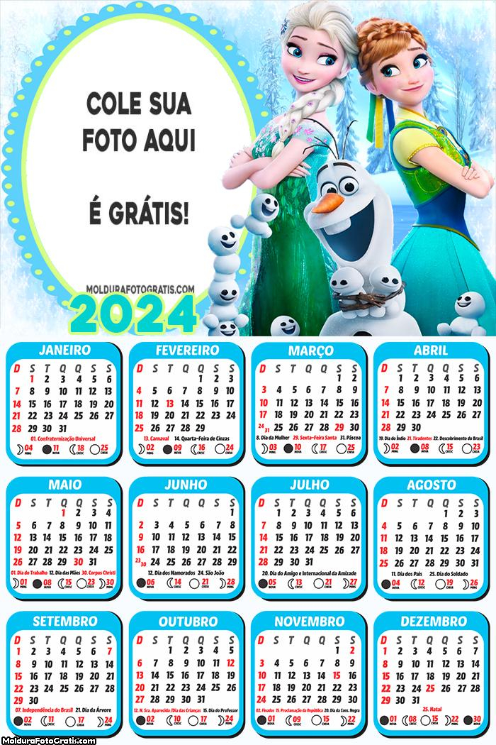 Calendário Elsa e Anna Frozen 2024