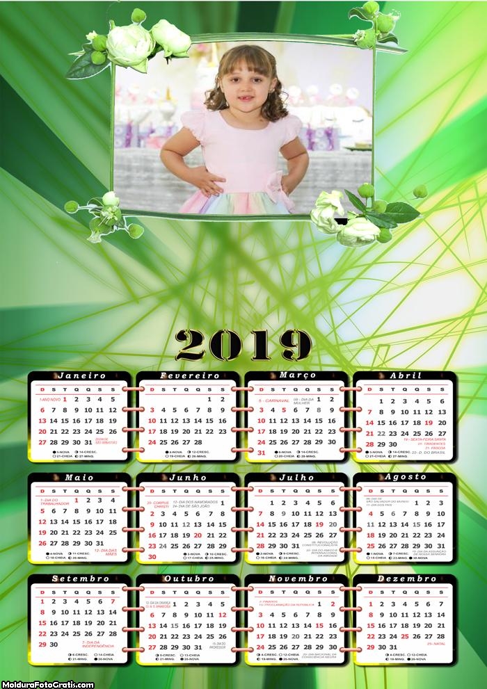 Calendário Flores Verde 2019