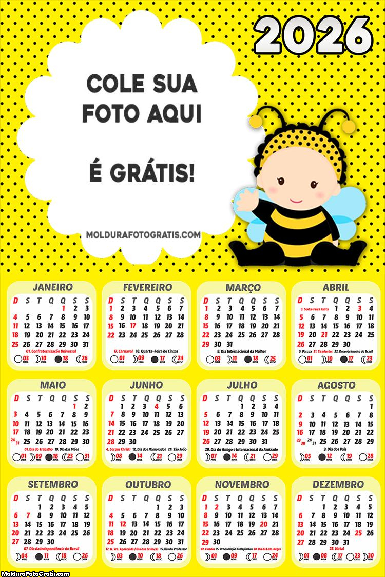 Calendário Abelhinha Baby 2026