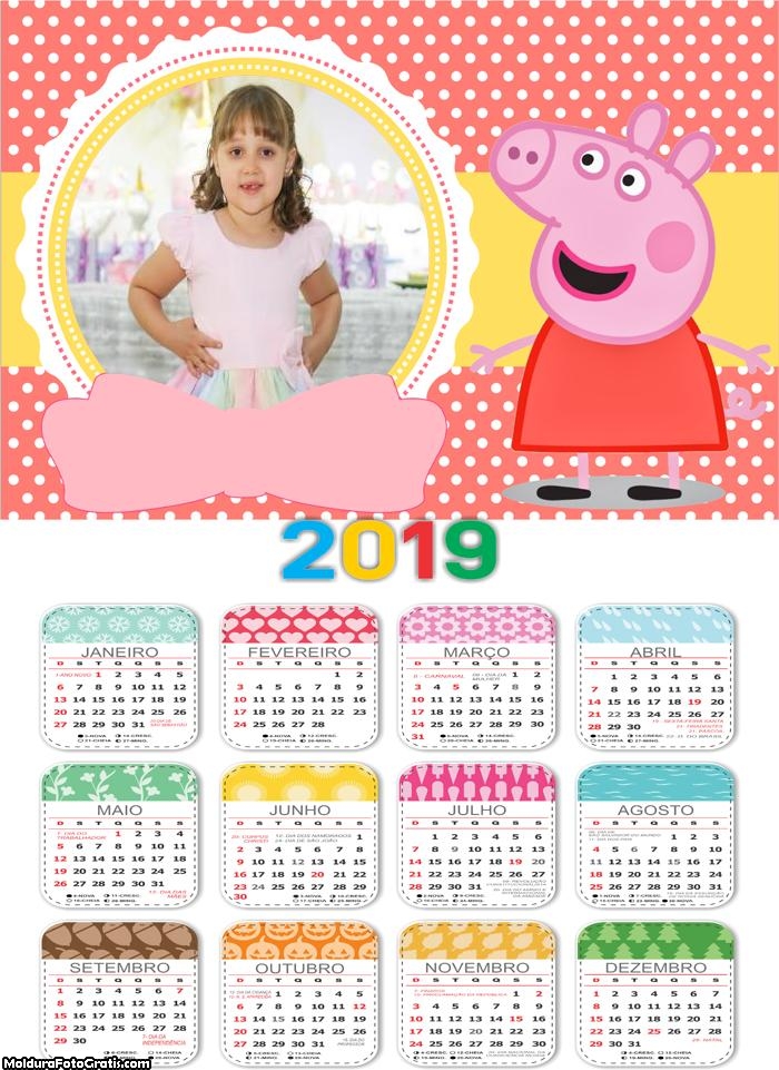 Calendário da Peppa 2019 Moldura