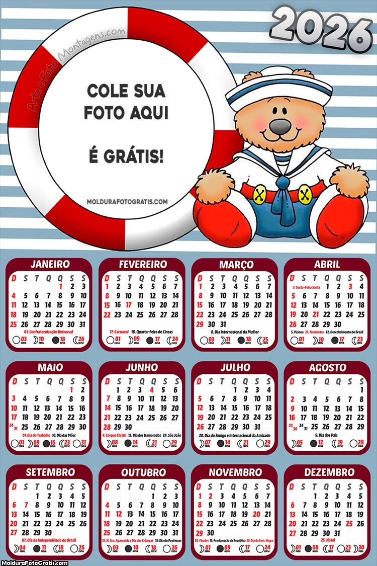 Calendário Ursinho Marinheiro 2026