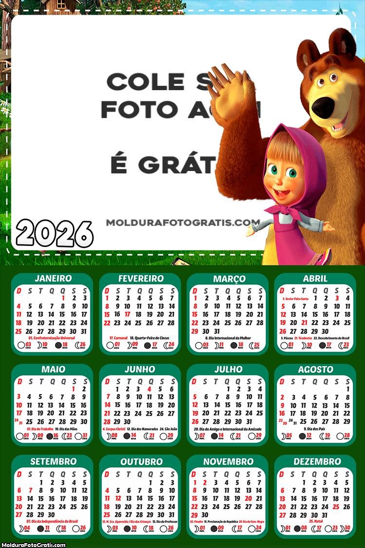 Calendário Masha e o Urso Desenho 2026