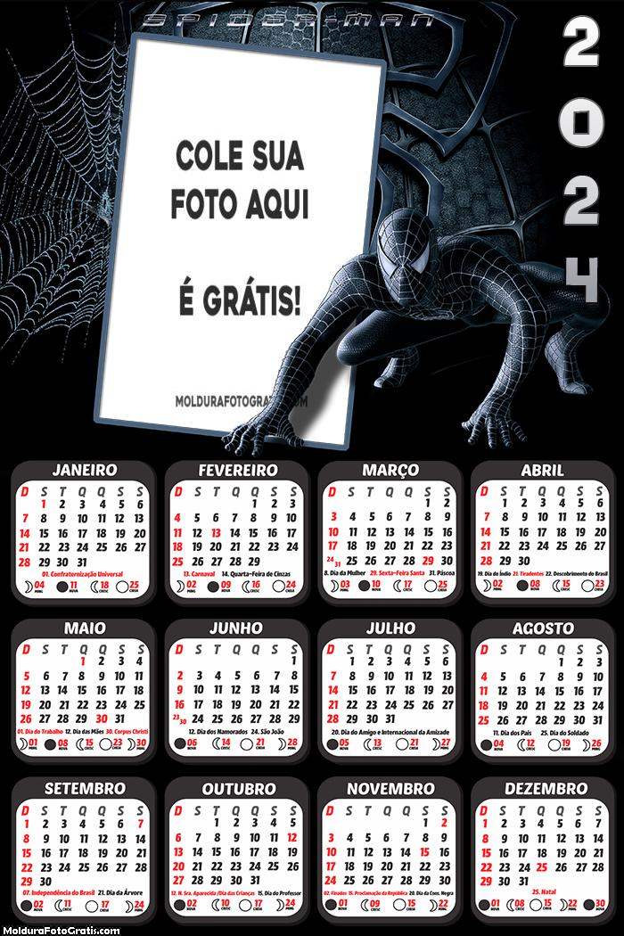 Calendário Homem Aranha Trage Negro 2024