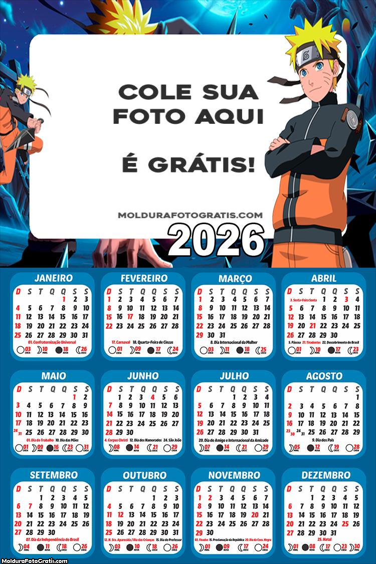 Calendário Naruto Desenho 2026