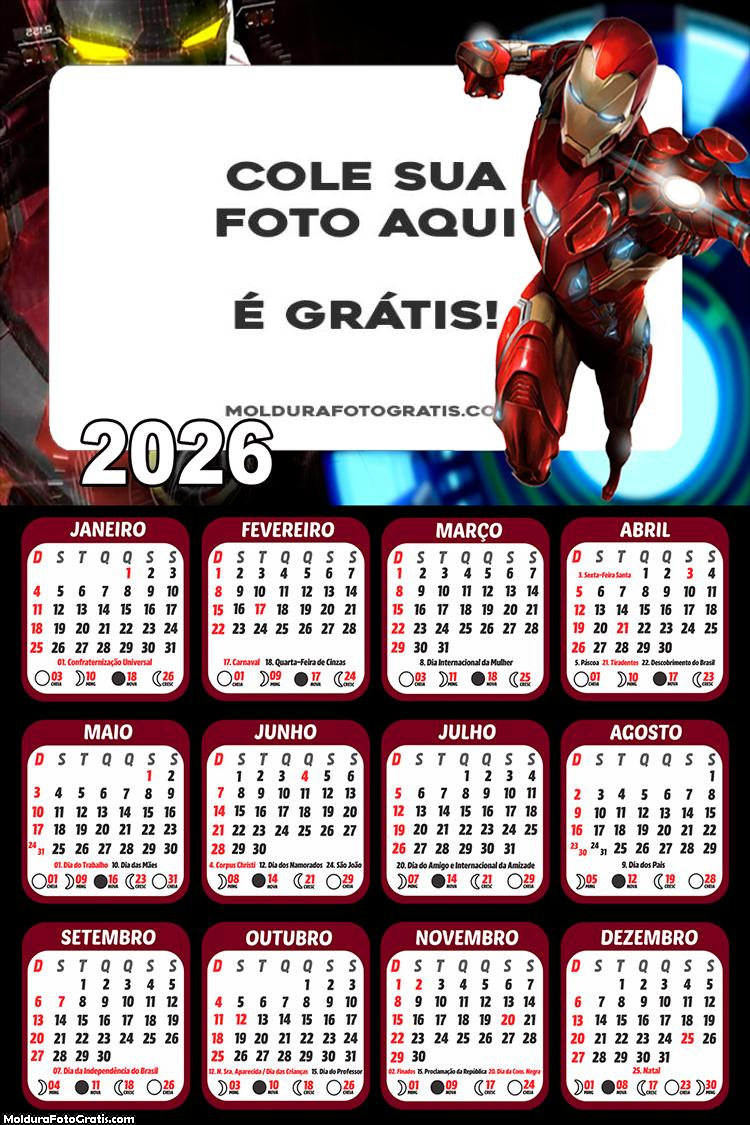 Calendário Desenho Homem de Ferro 2026