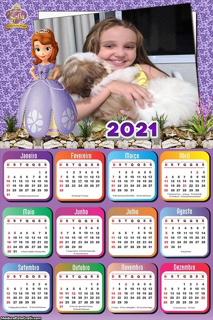 Calendário Sofia Princesa da Disney 2021