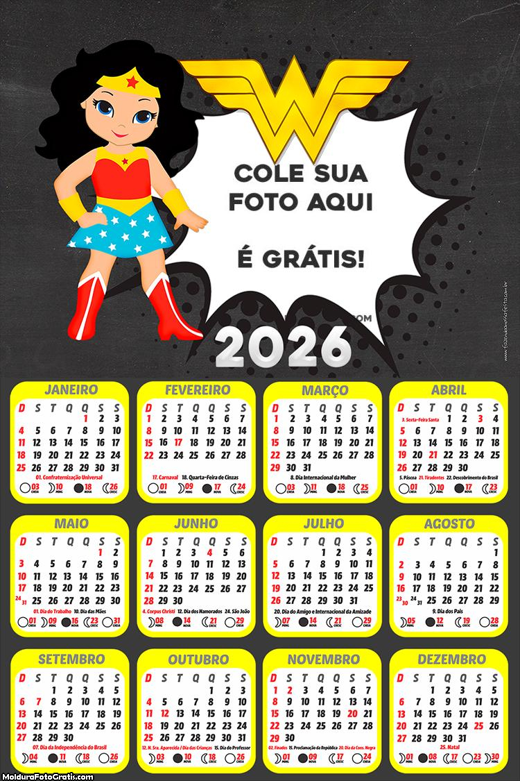 Calendário Mulher Maravilha Cute 2026