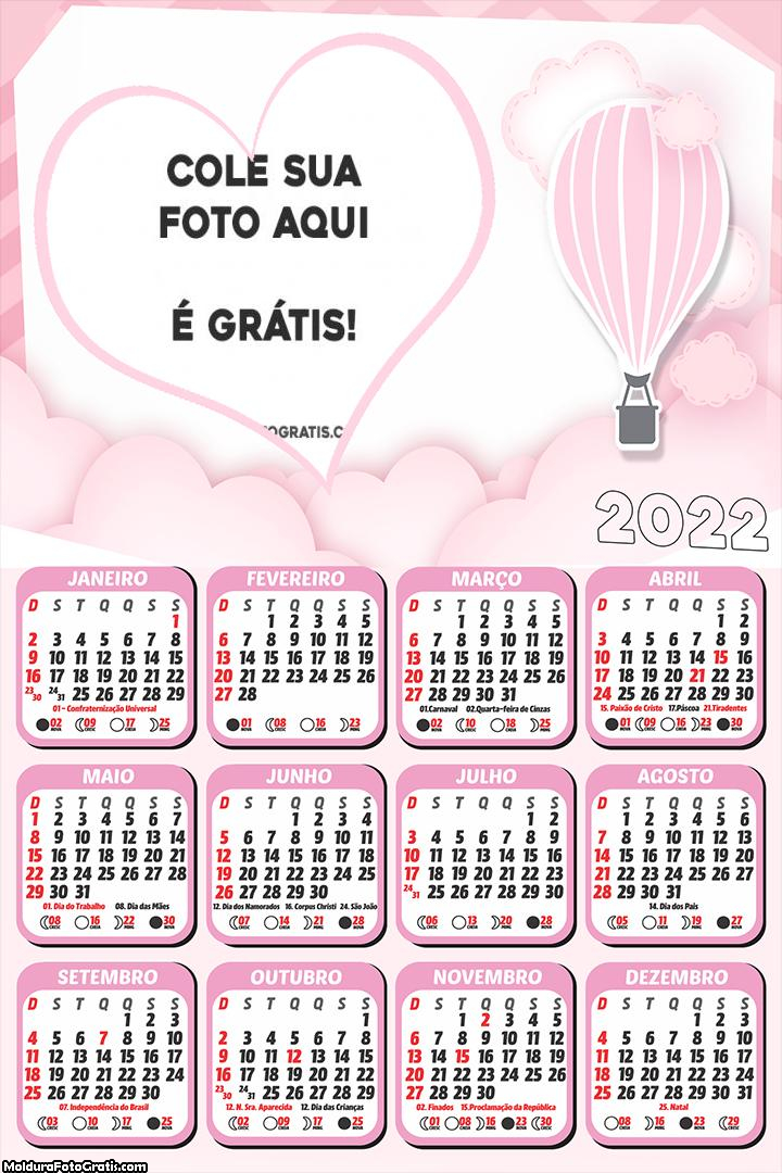 Calendário Balão de Ar Rosa 2022