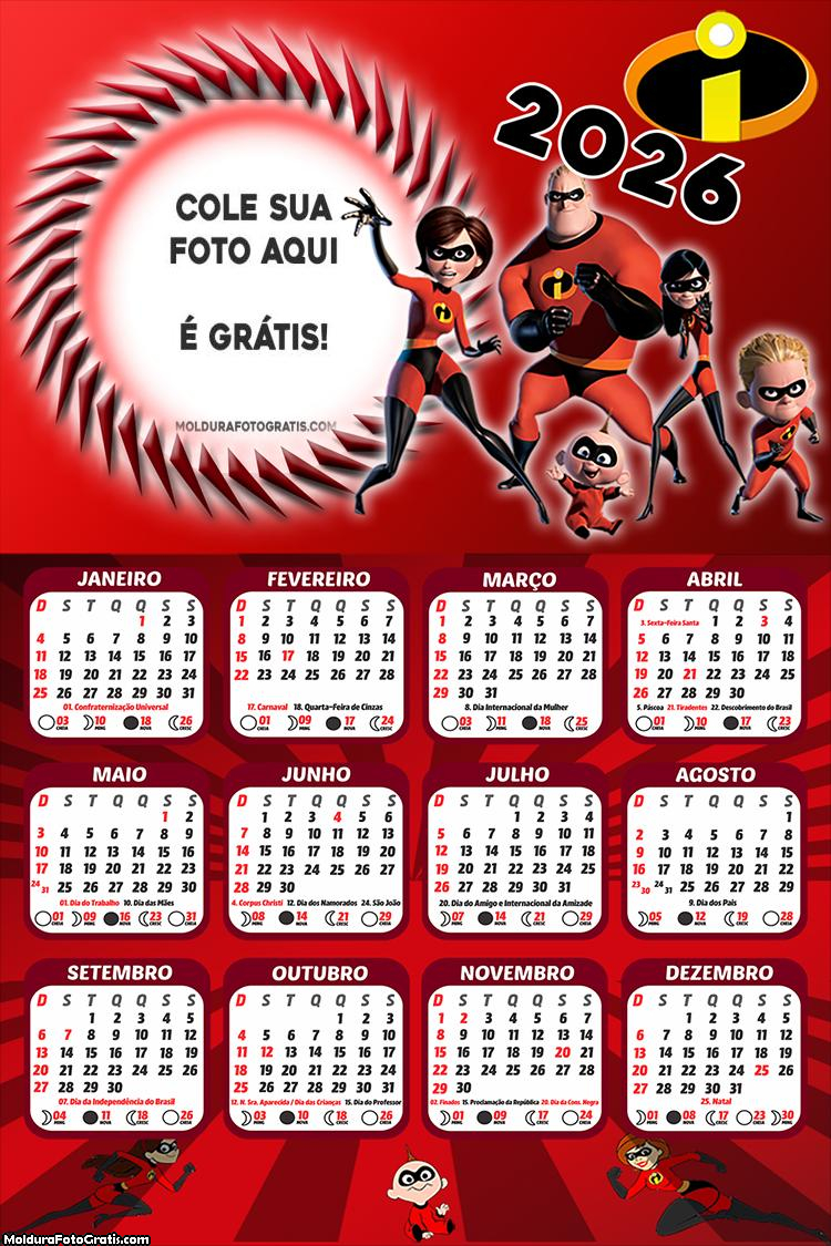 Calendário Os Incríveis Personagens 2026