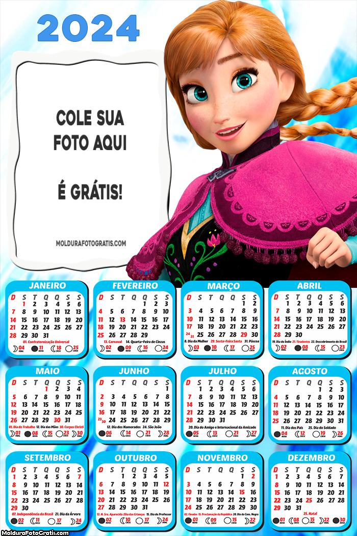 Calendário Princesa Anna Frozen 2024