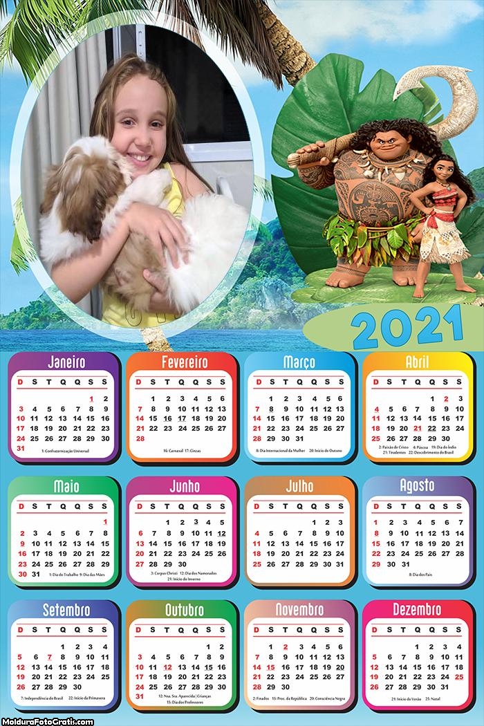 Calendário Chefe Tui e Moana 2021