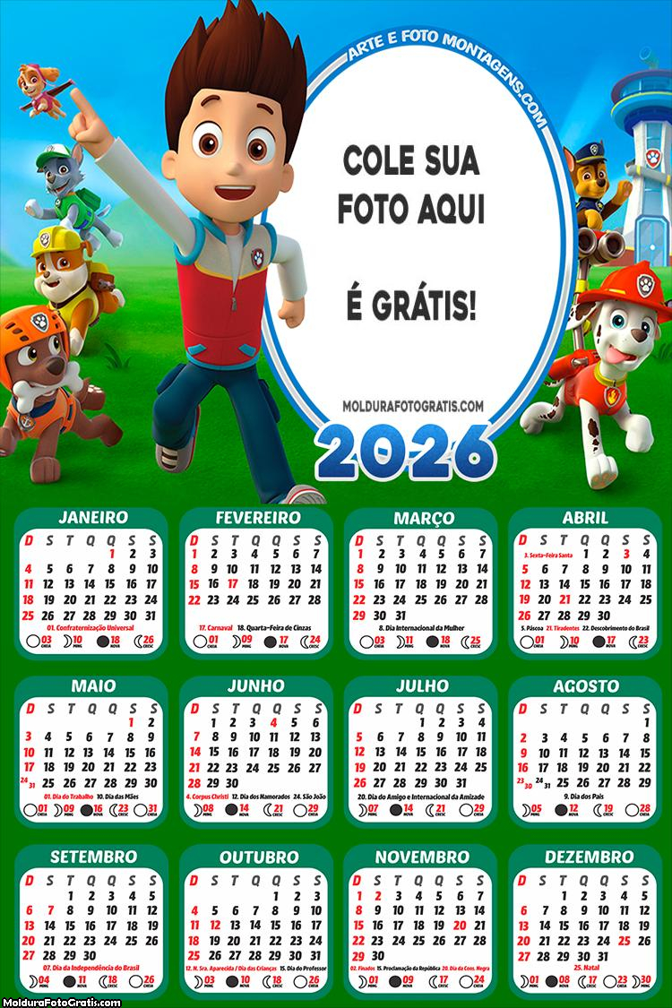Calendário Patrulha Canina 2026
