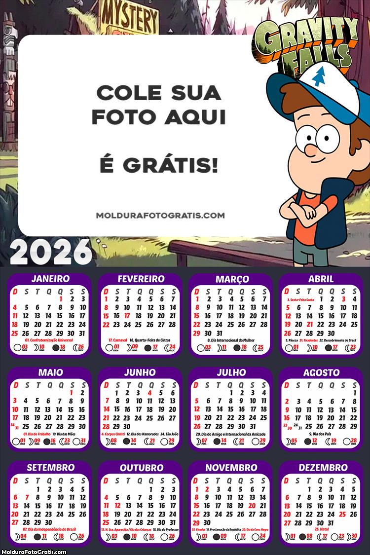 Calendário Dipper Gravity Falls 2026