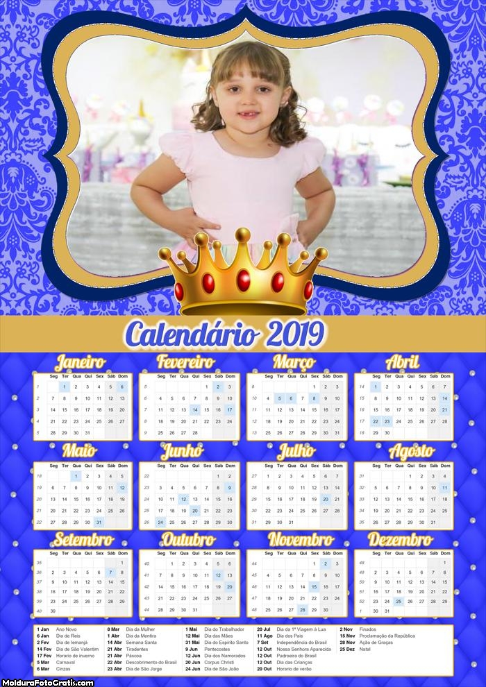 Calendário Realeza Menino 2019