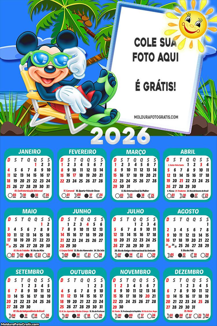 Calendário Mickey Férias 2026