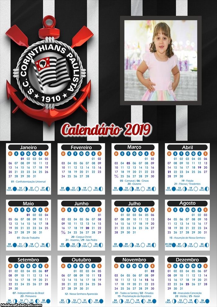 Calendário do Corinthians 2019 Foto Molduras