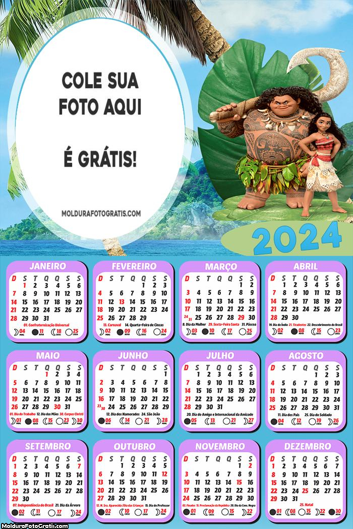 Calendário Chefe Tui e Moana 2024