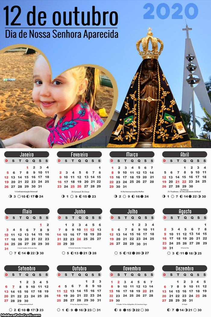 Calendário 12 de Outubro Nossa Senhora 2020