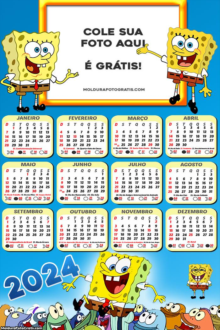 Calendário Desenho Bob Esponja 2024