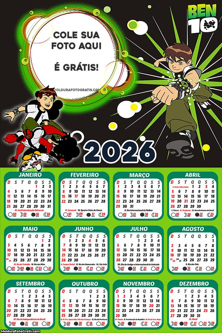 Calendário Ben 10 Desenho 2026