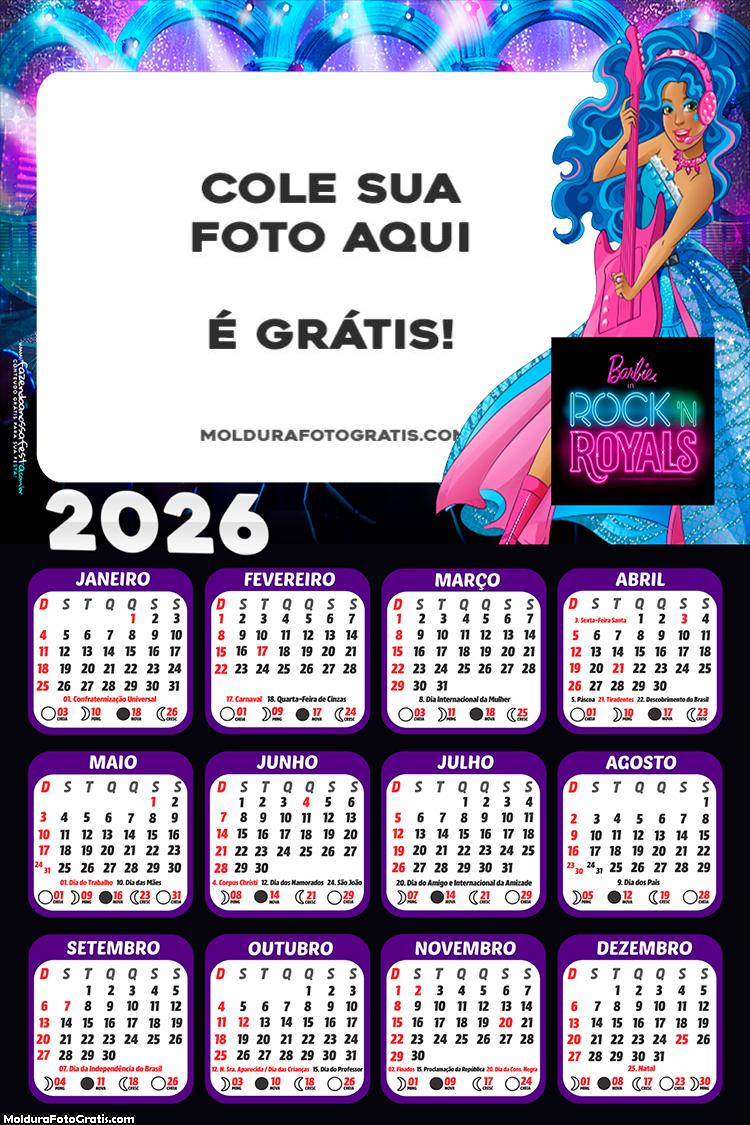 Calendário Barbie Rainhas do Rock 2026
