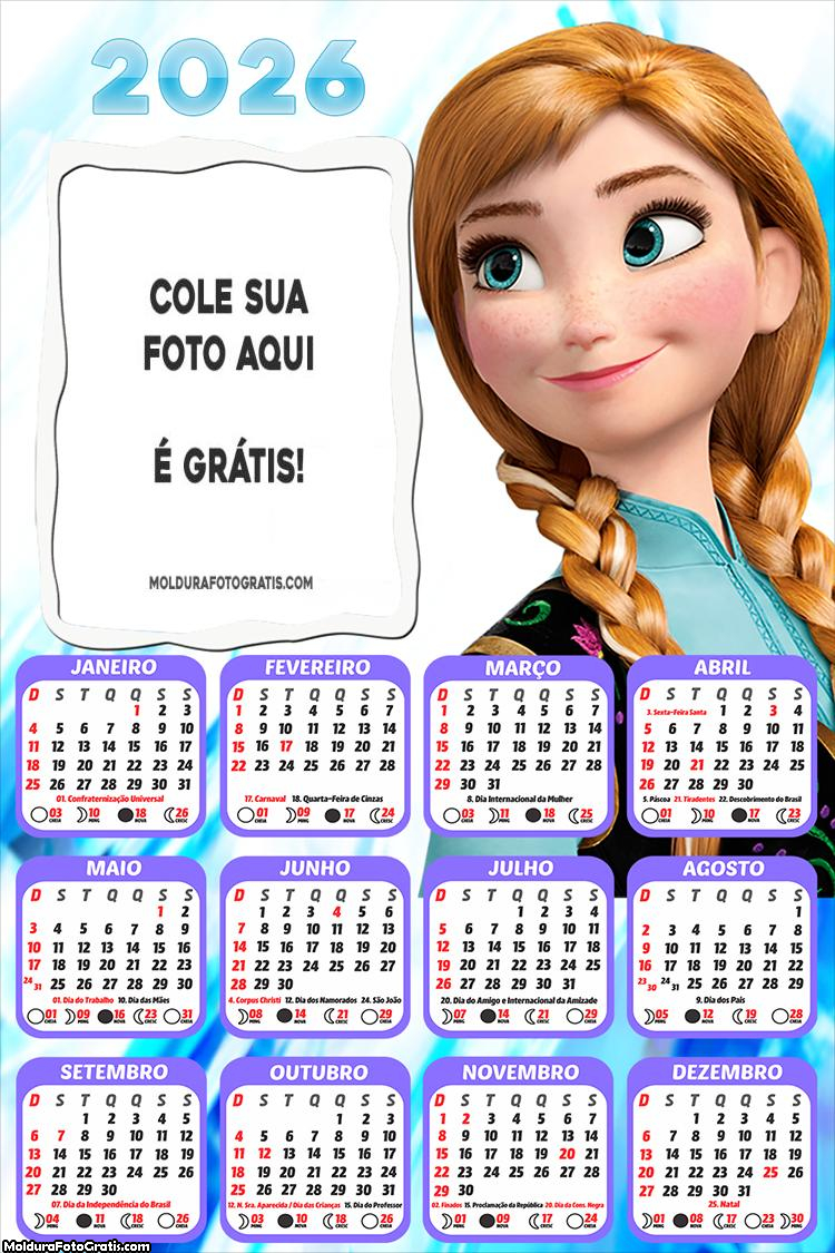 Calendário Anna Frozen 2026