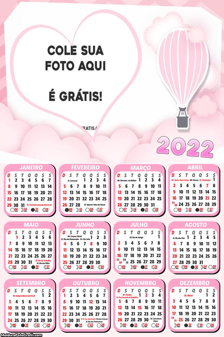 Calendário Balão de Ar Cor de Rosa 2023