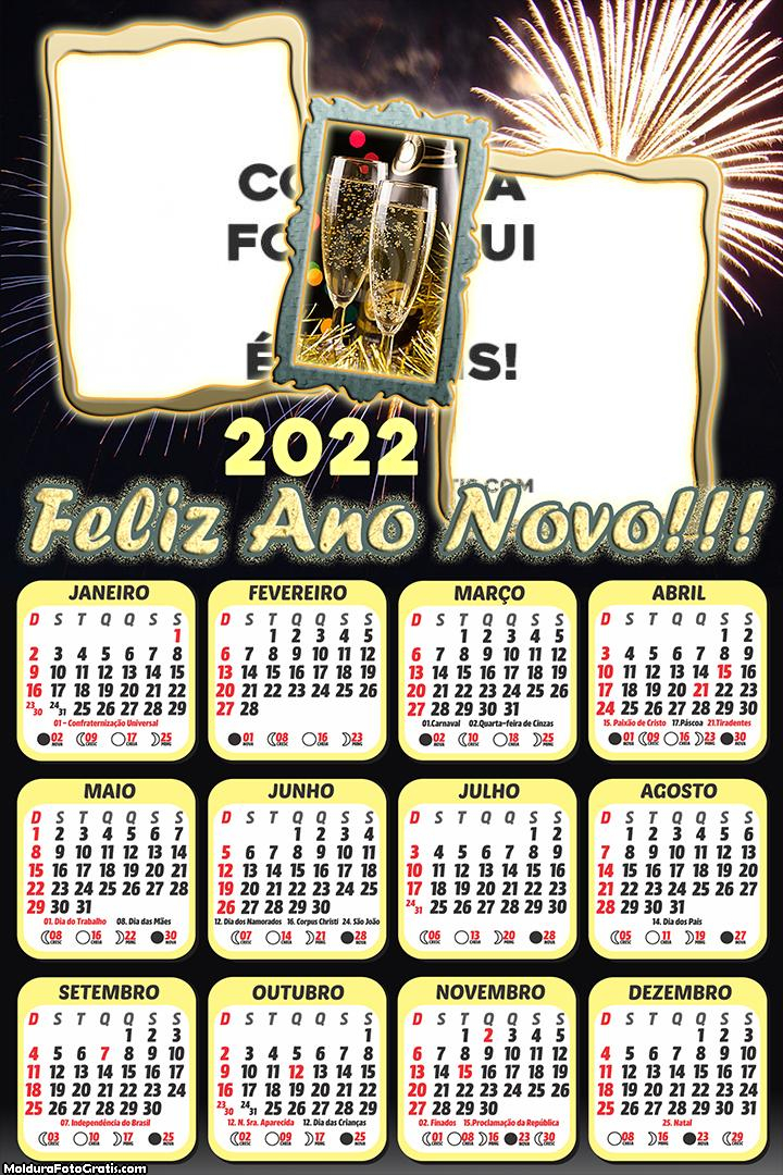 Calendário Feliz Ano Novo 2022 Duas Fotos