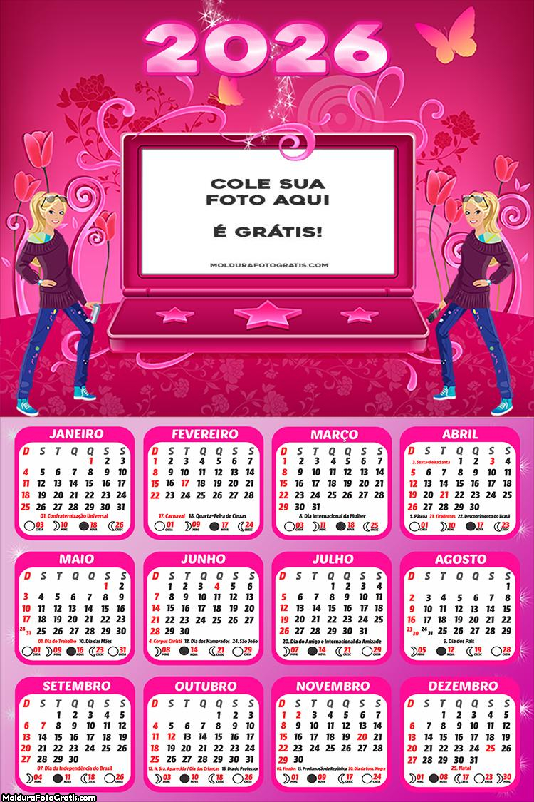 Calendário Barbie Moldura Notebook 2026
