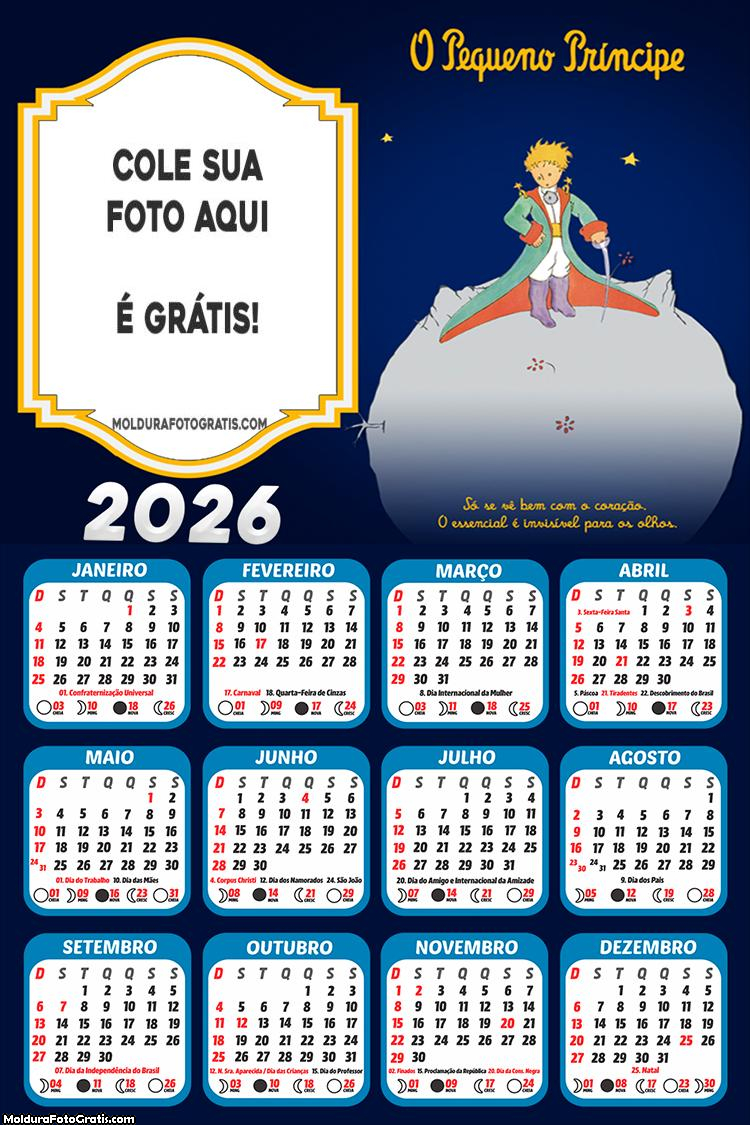 Calendário O Pequeno Príncipe com Frase 2026