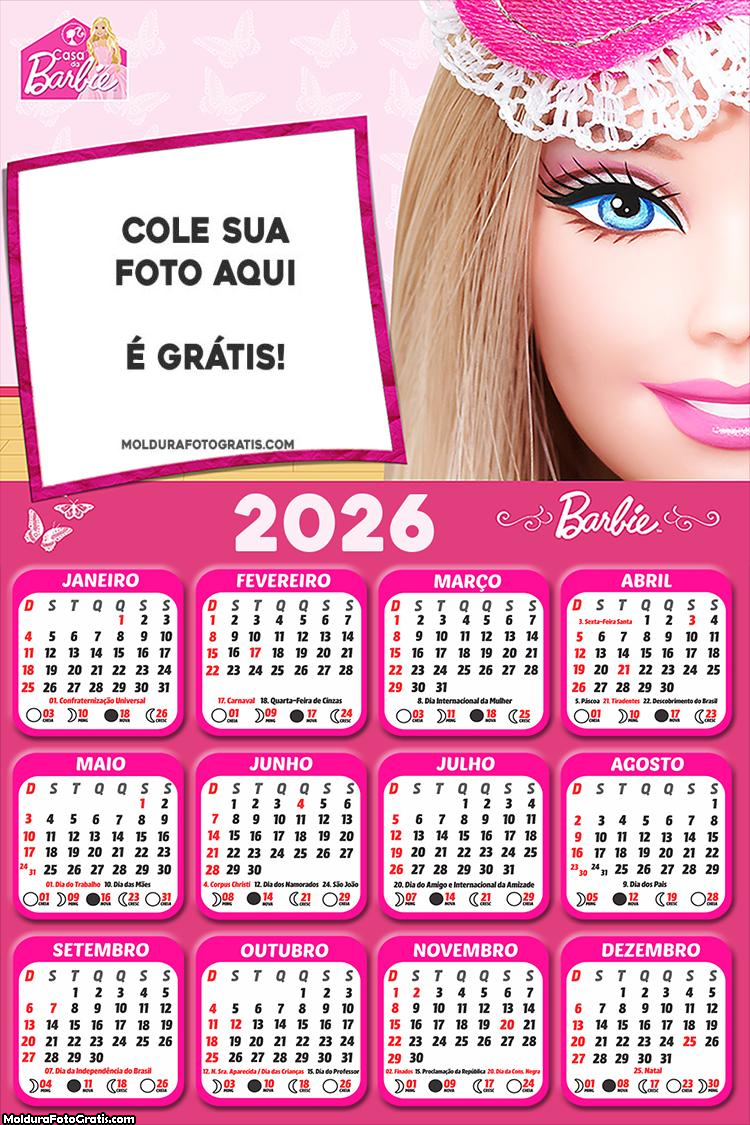 Calendário Rosto da Barbie 2026