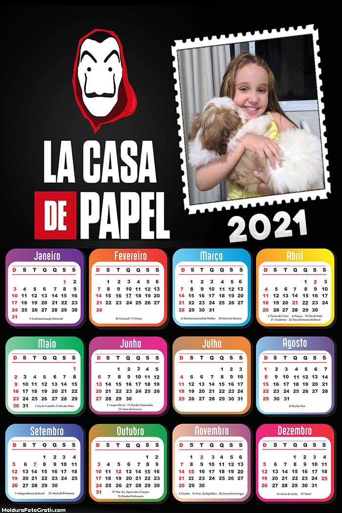 Calendário La Casa de Papel 2021