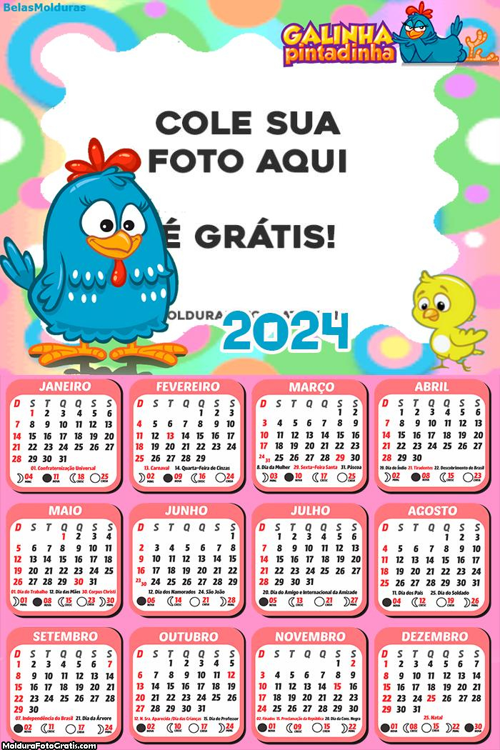 Calendário da Galinha Pintadinha Rosa 2024