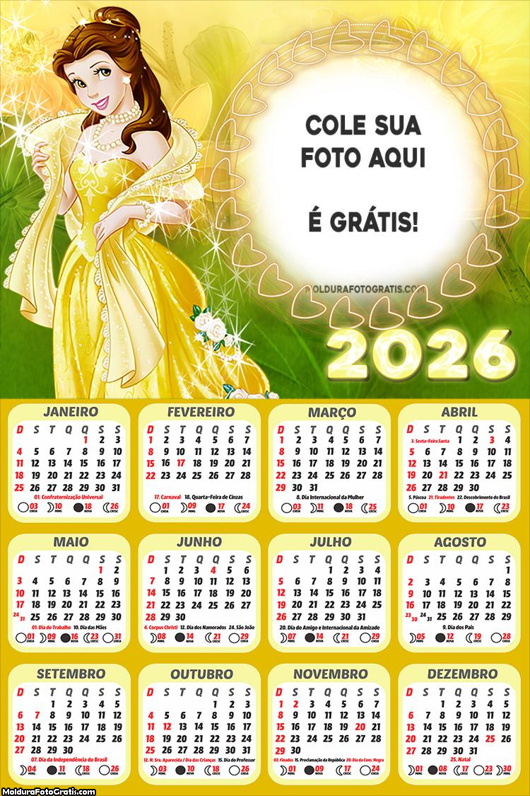 Calendário Bela Vestido Amarelo 2026