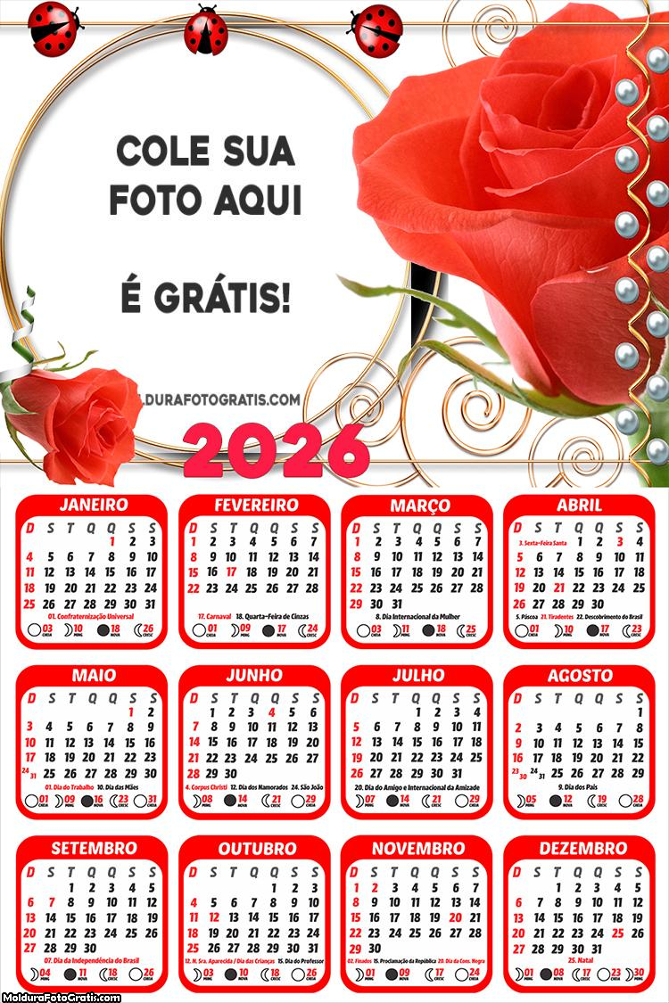 Calendário Rosa Vermelha 2026