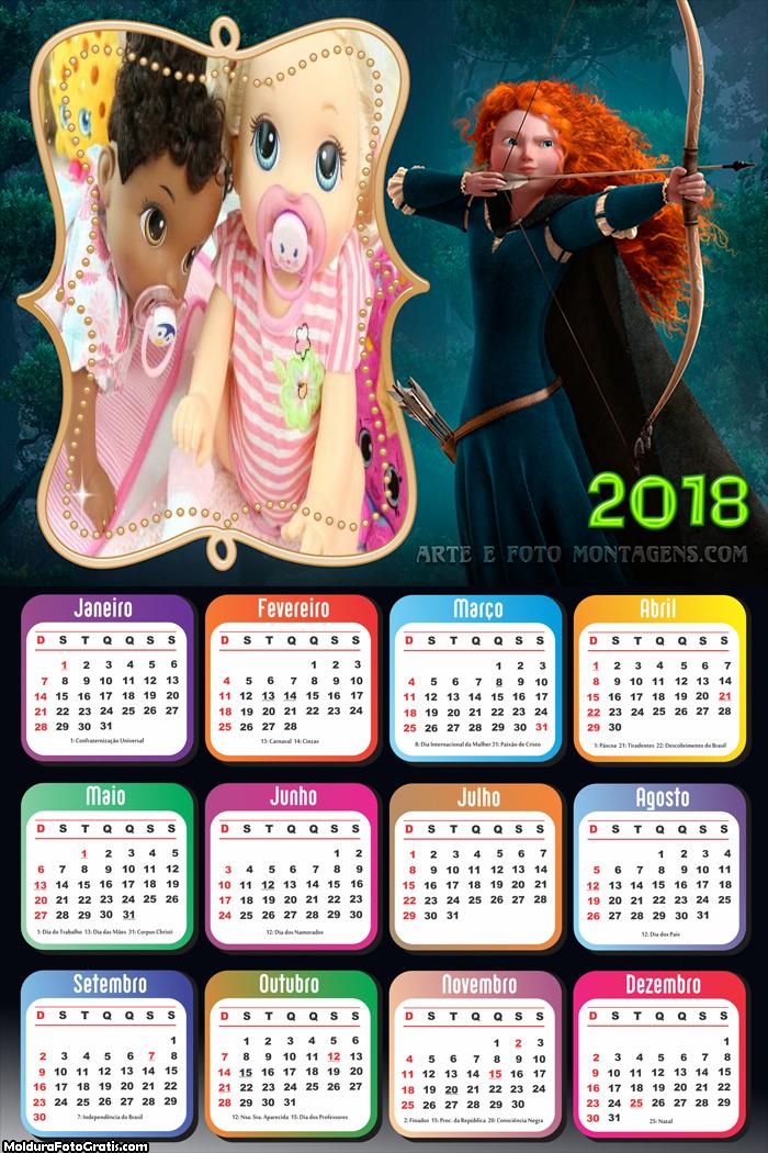 Calendário Merida Filme Valente 2018