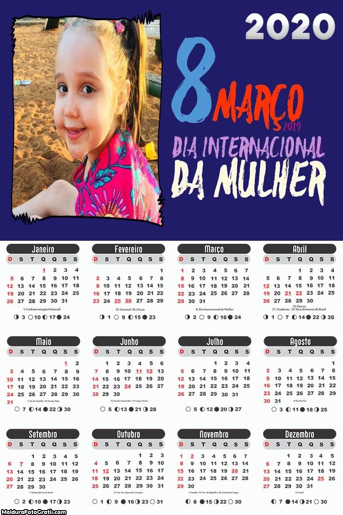 Calendário 8 de Março 2020