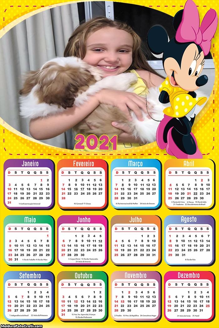 Calendário Minnie de Amarelo 2021