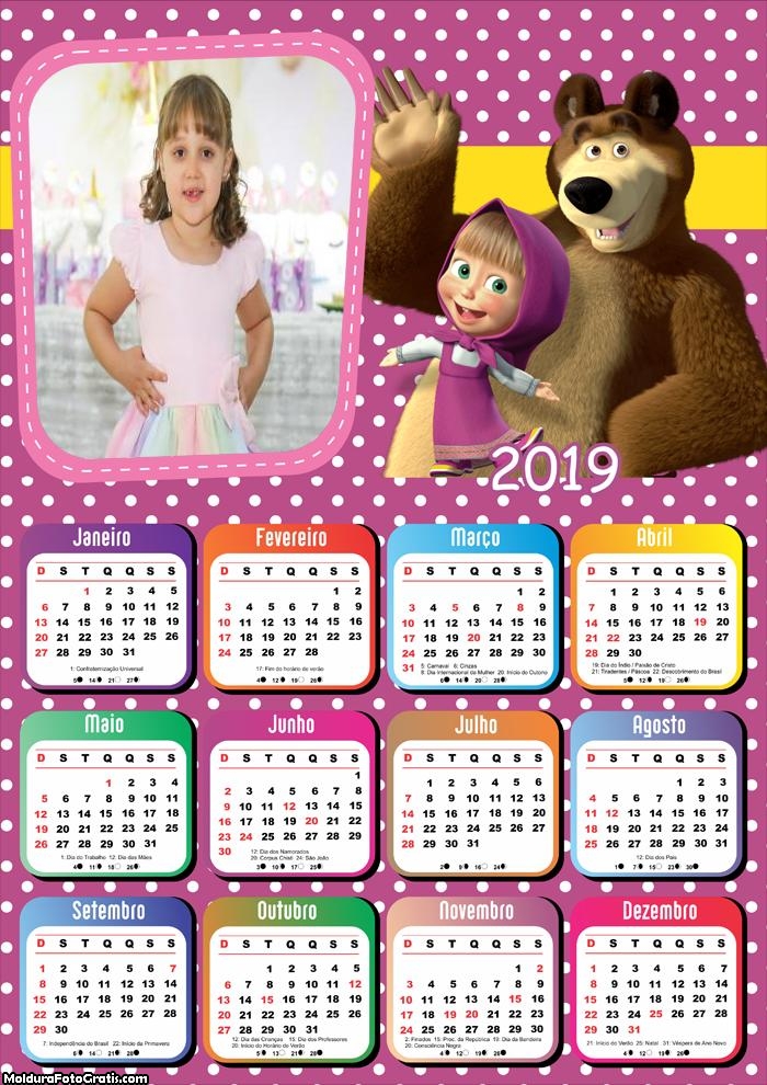 Calendário da Masha e o Urso 2019 Moldura